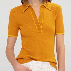 Mustard Ribbed Polo Collar Top